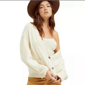NWT Free People Ivory Cashmere V Neck Cardigan Small off white button sweater